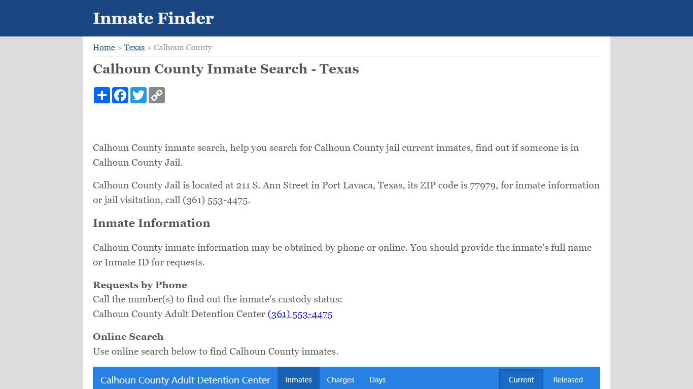 Calhoun County Inmate Search - Texas - Inmate Finder